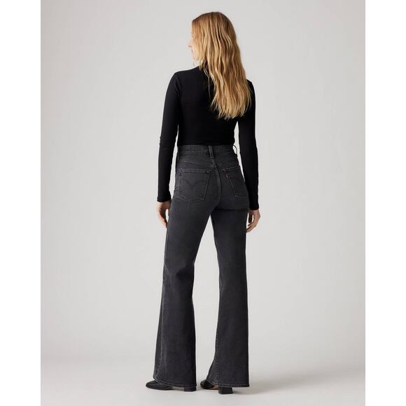 Levi's On the Town Black Button Fly Ribcage Flare High Rise Jean Denim Size 27 - Picture 1 of 14